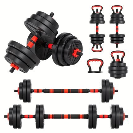 5-in-1 Adjustable Dumbbell Set with 30/40/60/90/110LB weights - Heavy Duty Home Gym Equipment, Full Set with Barbell, Kettlebell, Weight Plates - Compatible with Squats, Deadlifts, Bench Press - Space-Saving Fitness System for Men & Women - Ideal Gift for Christmas, Valentine's, Father's Day - Red/Black Color Options, Gym Equipment For Home, Weights For Working Out, Dumbbell Adjustable, Workout Equipment, Gym Weights Set, Dumbbell For Women, Barbell Weight Set