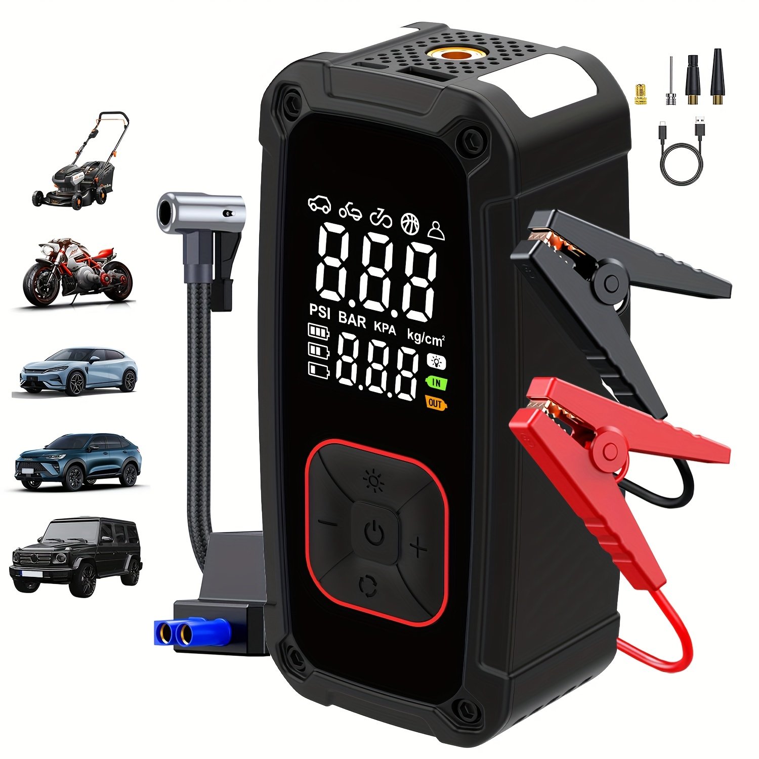 6d0d18c7-eca7-445e-a30a-f1dc329f6051.jpg 5000A Jump Starter with Air Compressor, 5-in-1 Function Jump Box 150PSI Jump Start Battery Pack and Digital Tire Inflator, Car Battery Charger Portable 2.64 Gallon Gas or 2.38 Gallon Diesel Battery Charger, Car Jump Starter Portable - Image 1