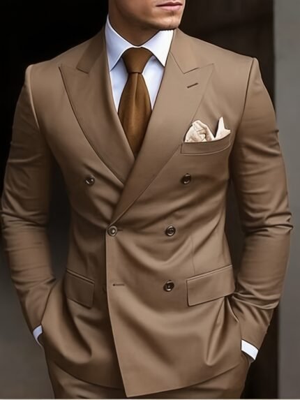 Mens 2pcs Double Breasted Suit Slim Fit Tuxedo Blazer And Pants For Wedding Prom Homecoming