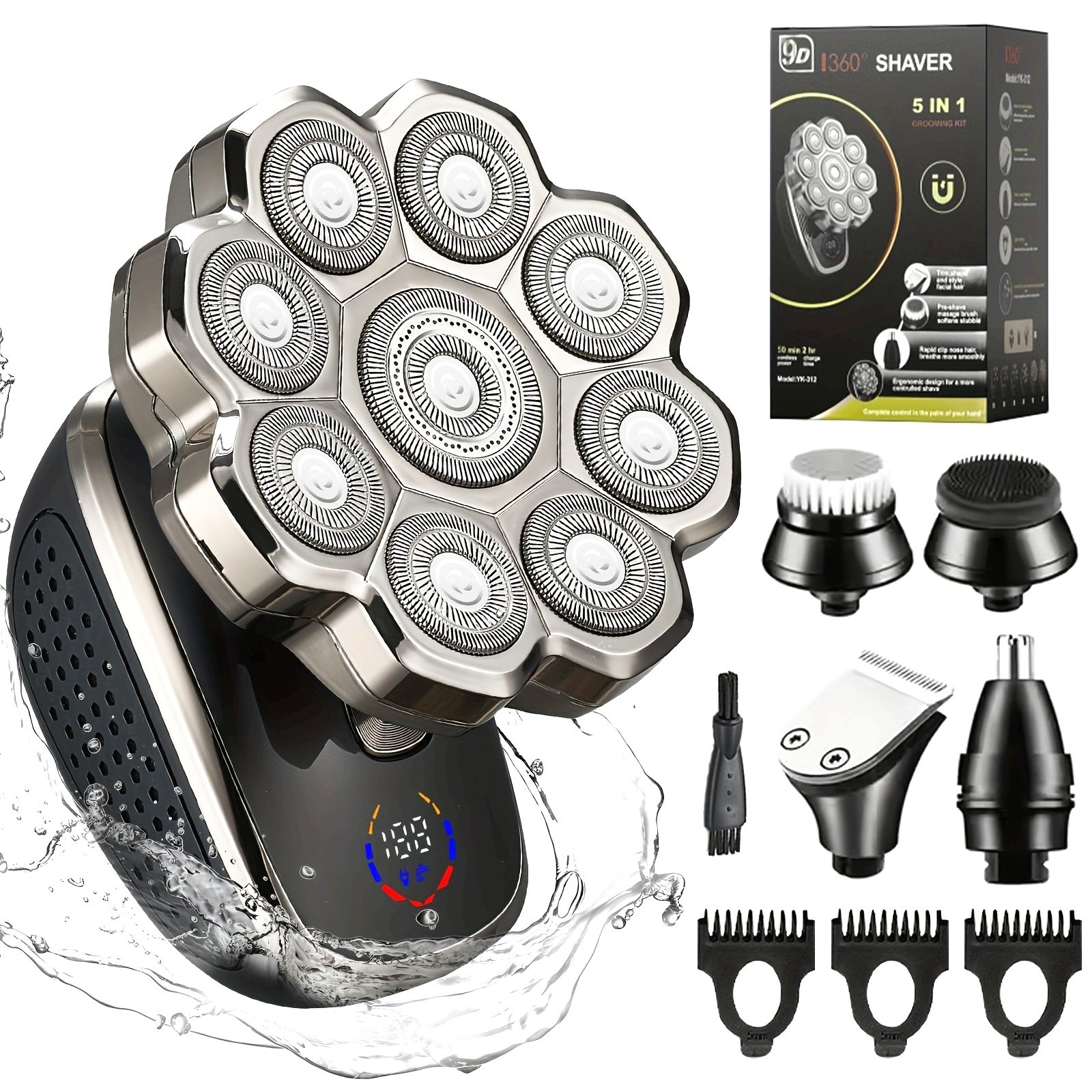 6da65c0b123acb7f92d2afaef7a067fe_5VsKg8DemhnOA.jpg 9D Upgraded Version, Men's Electric Shaver, IPX5 Waterproof Wet And Dry Double Shaving, LED Screen Display+USB-C Fast Charging, 9/7 Rotary Cutter for Bald Head, Nose Hair Trimming+Cleansing Massage Set, Dry Shaving, Wet Shaving, Sleek Design, Modern Shaver, Smooth Shave, Precision, Usbc Shaver, Men's Grooming, Travel Shaver - Image 1