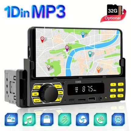 12V Car Radio Stereo 1DIN Digital Car MP3 Audio Music Stereo 12V Car Radio MP3 Player with FM/ USB/ SD/ AUX-IN+ Mobile Phone Holder+Remote Control 32G TF Card Optional, Road Trip Stereo, Incar Audio, Compact Design, Modern Car Tech, Reliable Performance, Premium Components, Aauxin Receiver, USB Player, Longdistance Drivers, Daily Commuters