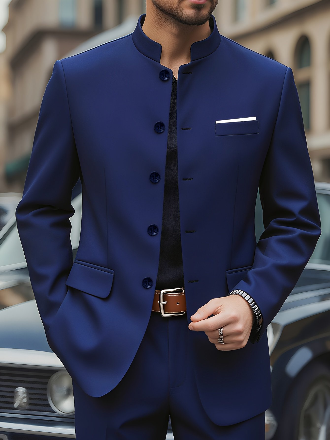 6ec5c4ec-c6fe-4b2a-a3f1-5316eafe39b3.jpg Men's Slim-Fit Black Blazer with Lapel Collar & Side Pockets - Elegant Long Sleeve Suit Jacket for Business, Weddings, and Formal Occasions, Wedding Attire, Classic Notched Lapel, Nonstretch Fabric - Image 1