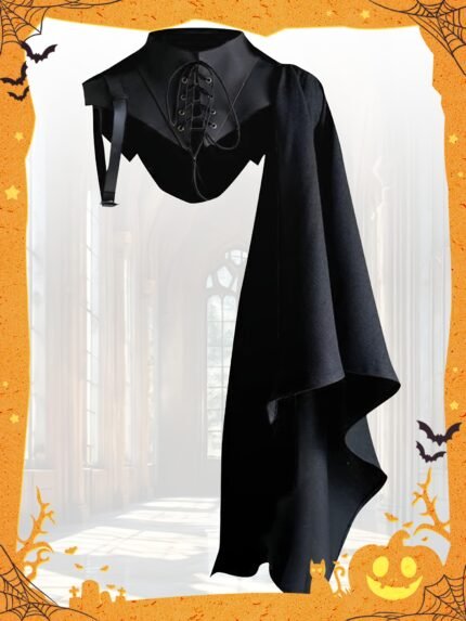 Medieval Cloak Halloween Cosplay Stage Performance Costume Party Demon Outfit Vampire Retro Cloak Steampunk Shoulder Armor Gothic Half Cloak Faux Leather With Hood No Lining