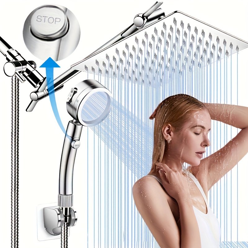6ef0cbd6-3f05-4a0e-b303-379341055e37.jpg 1pc Stainless Steel Modern Square Rainfall Shower Head & Handheld Shower System with Diverter Control, 12" Large Rain Shower Head, 78" Long Hose & 11" Extension Arm, Wall-Mounted Black/Chrome Finish, Powerful Massage Jets, Easy Installation for Contemporary Bathrooms, Polished Finish, Durable & Corrosion-Resistant, Versatile Showering Experience with Rainfall and Handheld Modes, Rainfall Shower Head with Handheld, Shower Accessories, Double Shower Head, - Image 1