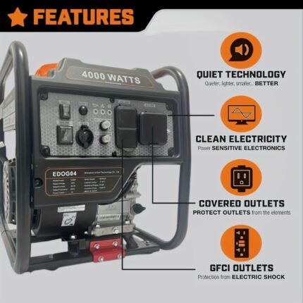 Efurden 4000W Ultra Quiet Portable Generator - 76dB, Runs for 6.5 Hours at 50% Load, Compact 65-Pound Design, Easy-Start Handle, Ideal for RVs, Home Backup, Camping & Outdoor Emergencies, Durable Plastic Body, Rv Power Supply, Easy Carry Handle, Robust Construction, Rv Travelers