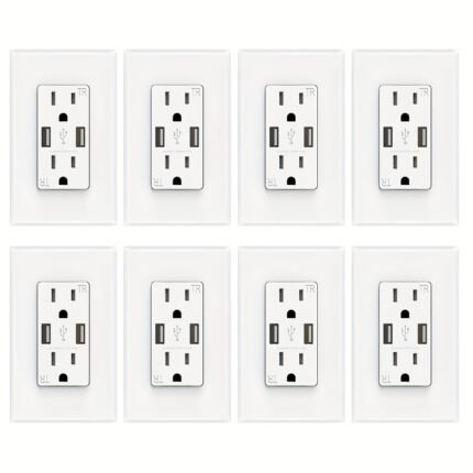 3-Pack/8-Pack ELEGRP USB Wall Outlet with Dual 4.0A Ports, 15 Amp Tamper-Resistant Charging Power Outlet, High-Speed Charging, Glossy White, UL Listed w/ Wall Plate Included, Home Charging Station | Modern Wall Plate | Durable Construction