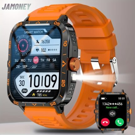 JAMONEY-2025 New Smartwatch, Supports Wireless Calls (Answer/Dial/Reject), Outdoor Sports Watch, with LED Flashlight, Barometer, 100+ Sports Modes, 300Mah Ultra-Long Battery Life, Multimedia Information, Weather, Pedometer, Fitness Tracker, Compatible with Android & Ios- Valentine'S Day & Holiday Best Gift