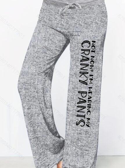 [Letter Print Pants] Casual Wide-Leg Pants with Elastic Ribbed Waist | Women's Letter Print