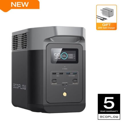 EcoFlow Rapid 20W GaN Charger with DELTA 2 1024 Portable Power Station (Separate Shipment), 7 X Faster Charging, 1024Wh LiFePO4 Battery with 3000+ cycle life Solar Power Bank, Expandable Capacity from 1-3kWh (if add Extra Battery), 1800W AC and 100W USB-C Output Power Station for Home or Outdoors Use