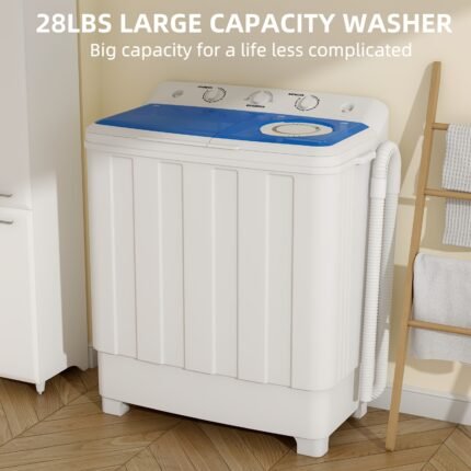 28Lbs Portable Washing Machine, Semi-automatic Compact Twin Tub Laundry Washer with Built-in Drain Pump, Time Control, 18Lbs Washer and 10Lbs Spin Dryer Combo for Apartments, Dorms, RVs