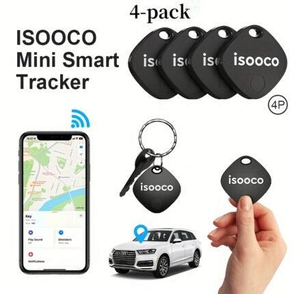 4-pack ISOOCO Smart GPS Tracker (only Supports IOS, Not Android), Item Finder, Global Locator, Mini Positioning Tag, Short-distance Real-time Positioning, Suitable For Cars, Bicycles, Suitcases, School Bags, Key Chains, Wallets, Etc., CR2032 Replaceable Battery, No Network Required, No Need To Install APP, Free Forever