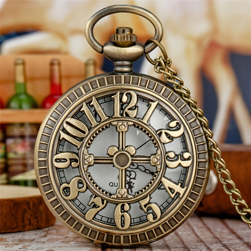 71c54ec9-5106-42ca-8f45-4eaa35bbcc83.jpg Vintage Hollow Steampunk Bronze Arabic Numeral Dial Quartz Movement Pocket Watch For Men And Women - Image 1