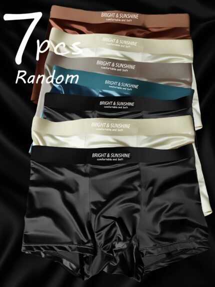 7pcs Men'S Ice Sliky Fiber Fabric Boxer Briefs - Seamless, Breathable, Quick-Dry, Lightweight, Solid Color Underwear for Casual Attire, Comfortable Daily Wear, Minimalist Design, Smooth Texture Fabric