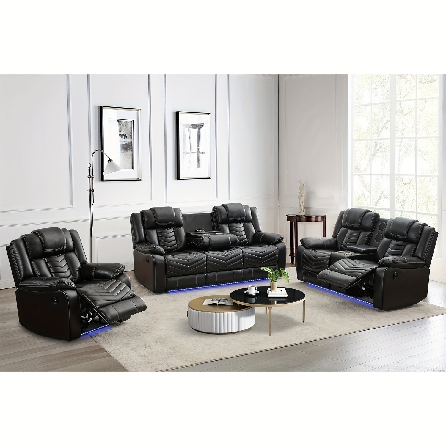 7242a00e-556d-45d3-aab3-d2ef379ab95a.jpg Power Reclining Sofa Set with LED Light, 0 Gravity Faux Leather Recliner Sofa 3pcs Set - Image 1
