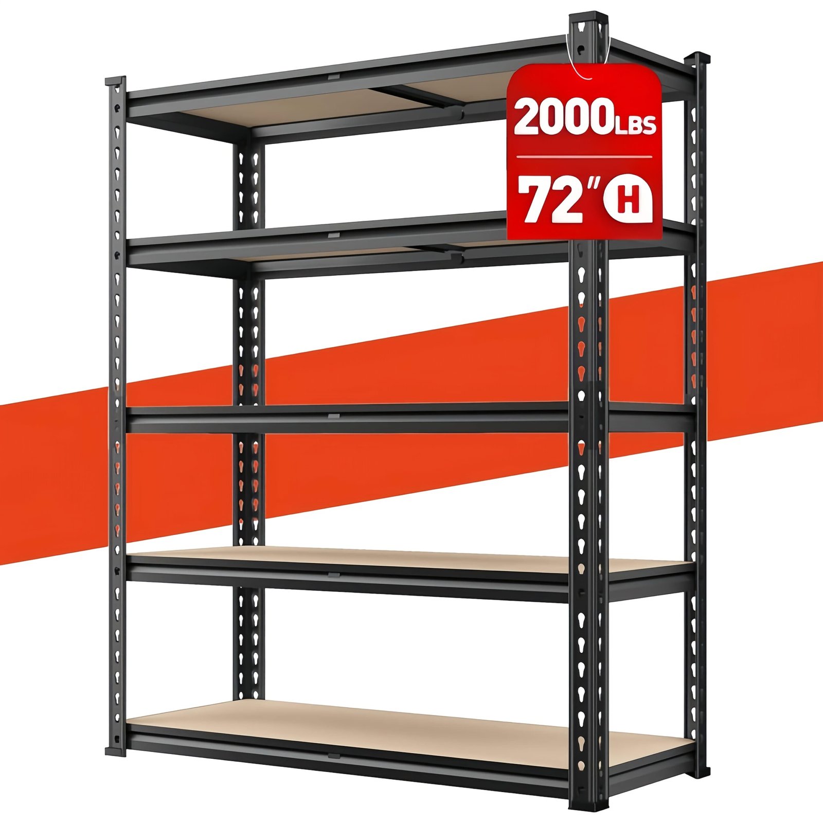 72fe3977-33e9-4162-bf9d-82520060fcdb.jpg REIBll 72"Heavy Duty Garage Shelving 5 Tier Adjustable Garage Storage Shelves, 2000LBS Metal Storage Shelving Unit, Shop Display, Utility Rack Shelf For Kitchen Craft Warehouse Pantry Basement, Utility Shelves, 72"H X 35.5"W X 11.8"D Tool Holders - Image 1