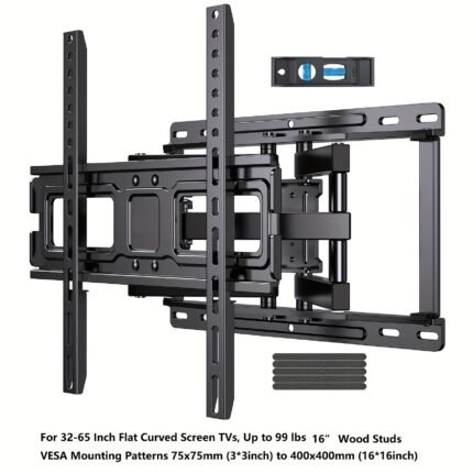 Full Motion TV Wall Mount With Articulating Arms, Swivel, Tilt, And Rotation For Most 37-75 Inch OLED, LCD, LED Flat And Curved TVs, Max VESA 600x400mm, Extends To 24-Inch Wood Studs, Supports Up To 132 Lbs