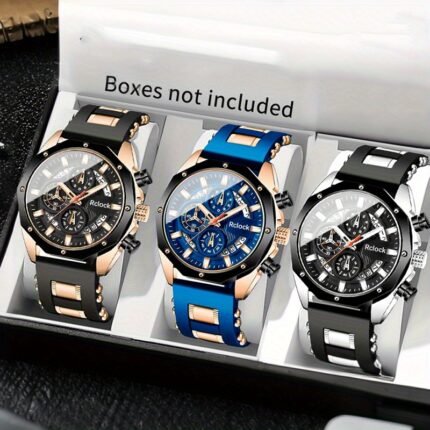 3pcs Men'S Business Watches - Durable Alloy Quartz Movement, Date Display, Silicone Strap - Ideal for Business, Casual, and Formal Events - Perfect Gift for Eid, Christmas, Mother'S Day, Birthdays, and More, Forma