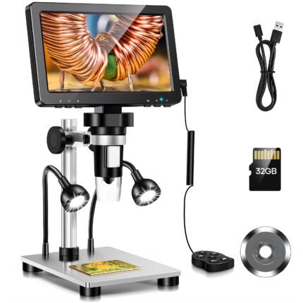 DM9 7" LCD Digital Microscope 1200X, 1080P Coin Microscope Magnifier, 12MP Ultra-Precise Focusing Soldering Microscope For Adult, PC View, 32GB