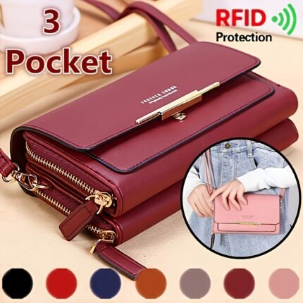 RFID Blocking Crossbody Bag with Adjustable Strap - Purse, Zipper Closure, Golden-Tone Hardware - Lightweight Everyday Messenger Bag for Women & Men, Valentine's Gift ( Burgundy/Black/Pink/Red/Green/Blue/Gray) - Working, Travel, Formal Events, Travel Accessory, Modern Sling, Durable Construction, Versatile Purse, Daily Commuters