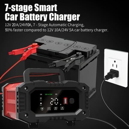 10A 12V/24V LiFePO4 AGM Smart Automatic Battery Charger with 7-Stage Charging, Pulse Repair & Temperature Compensation, Heavy-Duty Power Supply for Cars, Trucks, Motorcycles, Boats, Lawn Mowers, RVs, SUVs - Global Voltage 100-240V AC, Fan Cooling System, Overcharge Protection, 12V/24V Input/Output, Compatible with Gel, Lead Acid, Wet, Calcium, AGM Batteries, Battery Charger for Cars, Car Battery Charger Heavy Duty Maintainer, Portable Car Battery Charger,