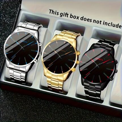 3pcs/ Set, Watches for Men, Mens Watches Quartz Calendar Business Men Watches Analog Stainless Steel Wrist Watch, Perfect Gift for Any Occasion, Elegant Accessory for Work, Formal Events, And Daily Life, Reloj Para Hombre.