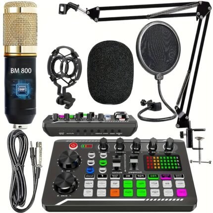 Podcast Equipment Bundle, BM-800 Recording Studio Package With Voice Changer, Wired Microphone, Live Sound Card - Audio Interface For Laptop Computer Vlog Living Broadcast Live Streaming
