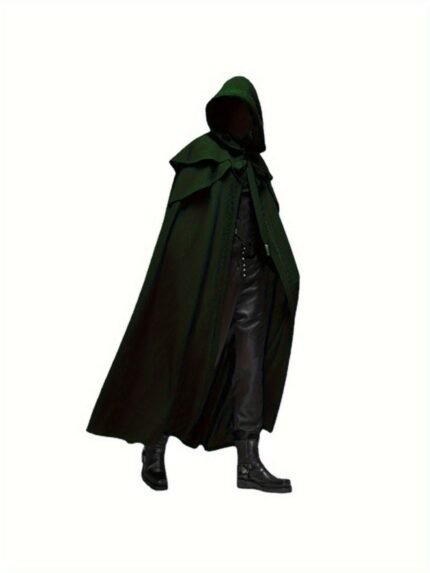 Men's Samurai Wizard Cloak Cape Costume - Heavy-Duty Black Fabric with Hooded Collar & Plume-like Accent, Non-Stretchy Structured Fit for Halloween Cosplay, Themed Parties & Medieval Events - Hand Washable