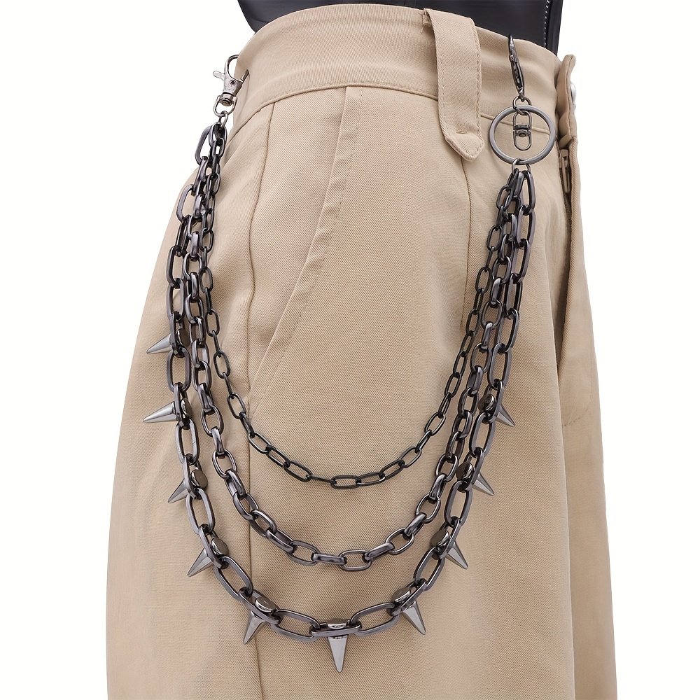 7682f7c9-d938-4c9b-9f23-094e7883c205.jpg Multi-Layer Gunmetal Spike Body Chain - Edgy Streetwear Accessory for Jeans & Cargo Pants - High-Quality Zinc Alloy - Bold & Versatile Hip-Hop Fashion Statement, Pants Chain Decor | Layered Chain Design | Zinc Alloy Chain - Image 1