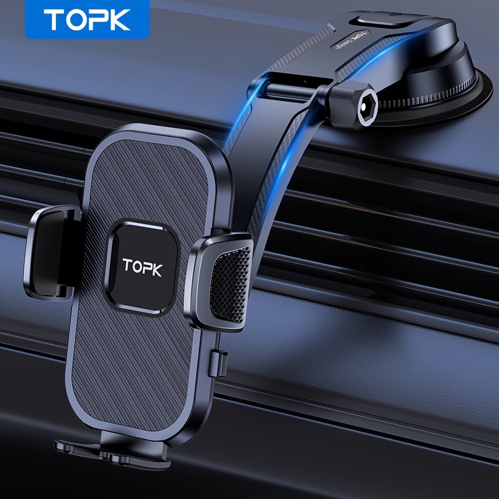 76929b2d-58d5-44c8-930d-aeddc884e399.jpg TOPK Upgrade Car Phone Holder Mount, Universal Cell Phone Car Mount for Dashboard Car Dash Mount Mobile Holder for iPhone, Samsung And All Android Smart Phones - Image 1