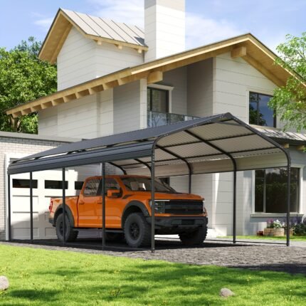 1pc Black Metal Carport, Waterproof Hardtop Outdoor Shelter with UV Protection & Durable Steel Frame, Ideal for Driveways, Backyards, Vehicles & Outdoor Storage, 12x20ft