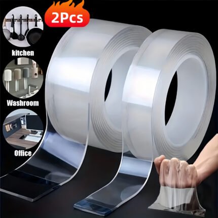 2pcs Super Strong Double-Sided Tape- Reusable, High Strength, No Residue, Waterproof, Suitable for Home, Office and Car- Perfect for Crafts, Painting and Wallpaper