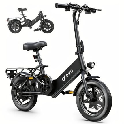 DYU 2025 Folding Electric Bike for Adults Teens, 350W 36V/7.5AH, Pedal-Assist, Commuter Cruiser City E Bike, Dual Disc Brakes with Fender&Rear Rack, Built-in Battery Max Speed 15.5MPH