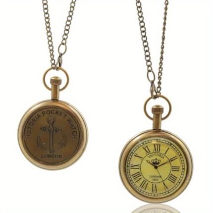 Victoria London Vintage Brass Pocket Watch - Antique Roman Numerals, Mechanical Wind-Up Movement, Brass Case - with Chain - for Men, Dad, Husband - Father's Day Gift, Formal Events - Vintage Pocket Watch, Fashion Accessory, Steampunk Design, Intricate Engravings