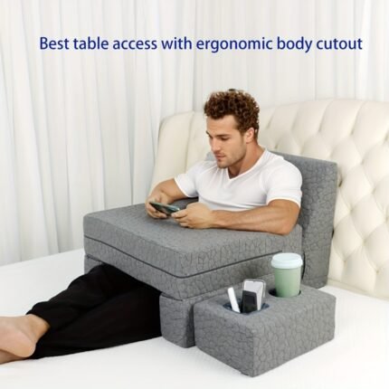 Adjustable Reading & Gaming Wedge Pillow with Arm Rest - Multi-Purpose Gray Foam Pillow for Bed, Sofa, or Floor Use, Perfect for Steam Deck, Switch, and Relaxing Activities, Comfortable Viewing | Cozy Appearance | Quality Craftsmanship