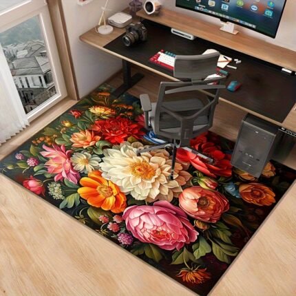 Elegant Boho Floral Area Mat - Non-Slip Machine Washable Indoor/Outdoor Mat with Vibrant Multicolor Floral Design, Soft Polyester Pile for Living Room, Bedroom, Patio, Balcony - Bohemian Home Decor Mat, Rugs for Living Room, Bedroom Accent, Festive Decoration, Nonslip Backing, Best for Christmas, Perfect for Thanksgiving
