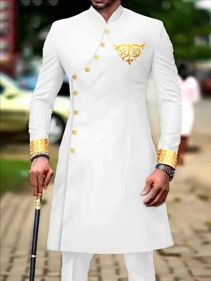 Men'S Casual Long-Sleeved Two-Piece Suit, Mid-Length Top And Trousers