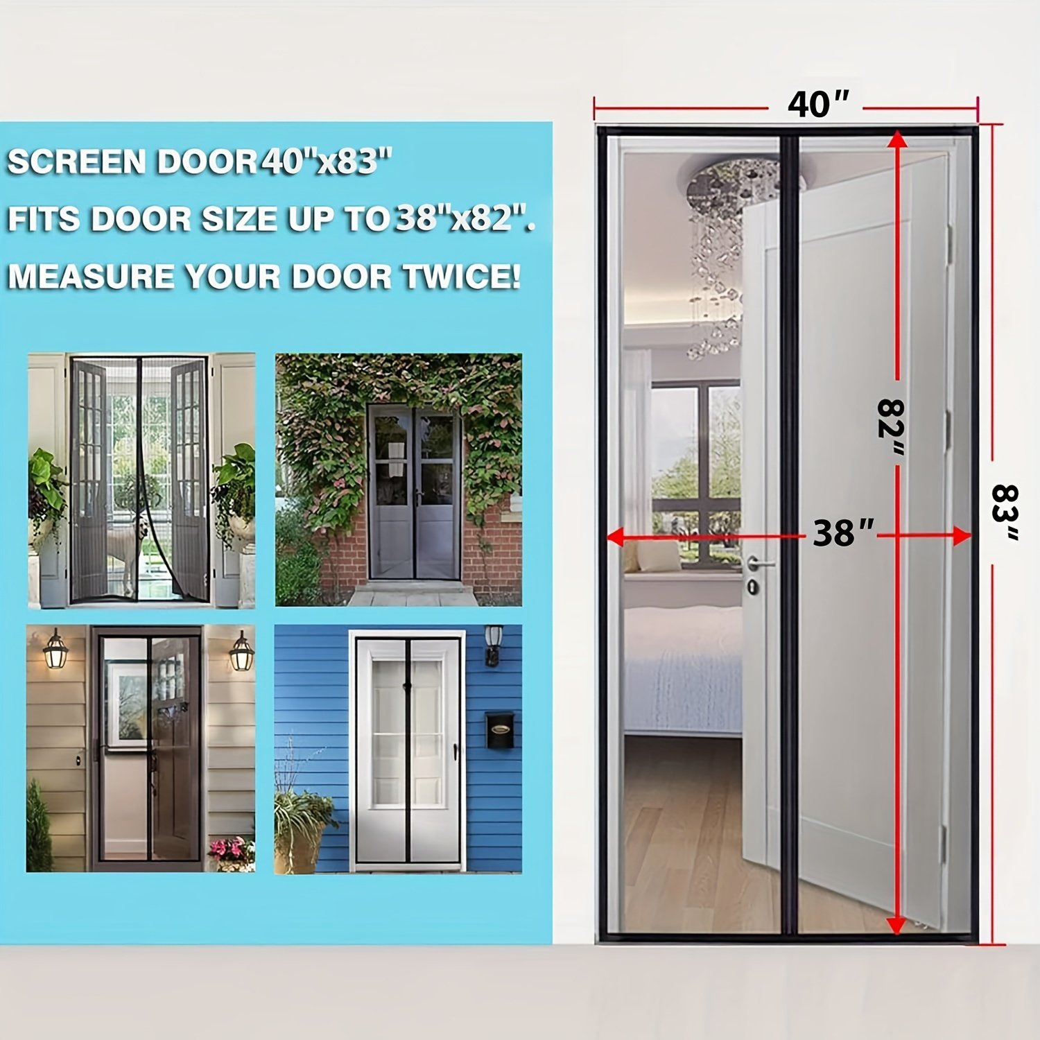 78bf99a6-9cc0-4894-a808-cb526d3671cc.jpg Magnetic Screen Door - Self Sealing, Heavy Duty, Hands Free Mesh Partition Keeps Bugs Out - 38 Inch X 83 Inch - Image 1