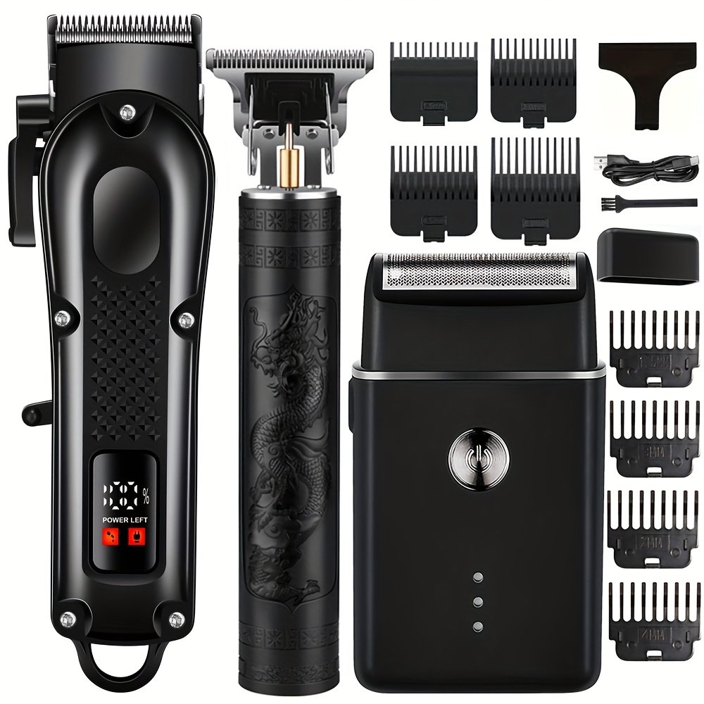 78d14ba9-7ddf-494b-9782-d0714e0c2bfb.jpg 3pcs Men's Electric Hair Clippers, USB Rechargeable Battery, Zero Gap T-Trimmer Combo, LED Display, Cordless with 2600mAh Lithium Battery, Ideal for Beard & Sideburn Trimming, Holiday Gift - Image 1