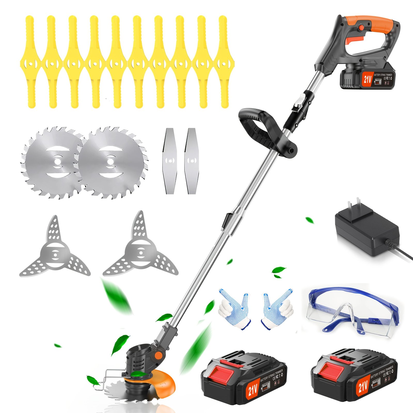 78d469f8-0a28-474a-9c85-43e180f68eac-scaled-1.jpg 21V Cordless Weeder Trimmer with 2 Lithium Batteries, 4 Blades & Multi-Function Garden Tool - Portable Foldable Electric Lawn Mower for Home, Yard, and Outdoor Use, Weeder Trimmers for Lawn, Yard Maintenance, Sleek Metallic Finish, Durable Construction - Image 1