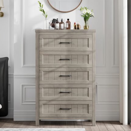 American Classic 5-Drawer Storage Cabinet - Heavy-Duty Hardwood Construction, Elegant Gray Finish, Spacious Organizer for Bedroom, Living Room, Office - Easy Assembly Required, Storage Furniture, Bedroom Organization, Versatile Decor, Sturdy Drawers, Multidrawer Unit, Interior Decorators, Timeless Design, Quality Craftsmanship, Home Organizers