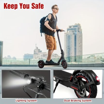 8.5inch Foldable Adult Electric Scooter With Front Headlights And LED Display Screen, Motor Power Range Of 350W, Large Capacity Lithium Battery, 3Speed Modes, Maximum Range Of 21 Miles, Top Speed 19MPH, Scooter Suitable For Commuting