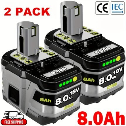 2-pack 8.0 AH High Capacity 18V Replacement Lithium-Ion Battery For Ryobi P102 P103 P104 P105 P107 P108 P109 P122 P190 For Ryobi ONE+ 18-Volt Tools Battery For Ryobi 18Volt Cordless Power Tools