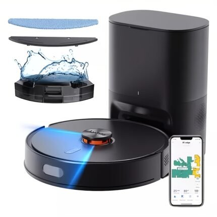 Lydsto R1 EDGE Robot Vacuum and Mop Combo with Auto Mop Extend & Raising, 5000Pa Strong Suction, Self-Emptying for 60 Days, Obstacle Avoidance, WiFi & App Control, 100-130V, 18650 Lithium Battery, Black, Smart Home Cleaning, Modern Home Appliance, Durable Construction, Highquality Suction, Smart Home Users