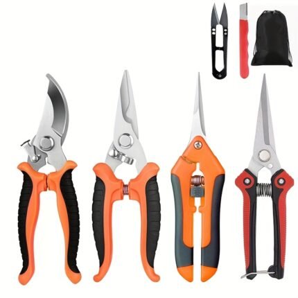 6pcs Set Of Heavy-duty Gardening Pruning Shears, Stainless Steel Blades, Ergonomic Anti Slip Handle (suitable for Both Hands), Multifunctional Pruning Shears/fruit Picking Shears/pruning Pliers, Lawn Mowing/tree Care/fruit Collection