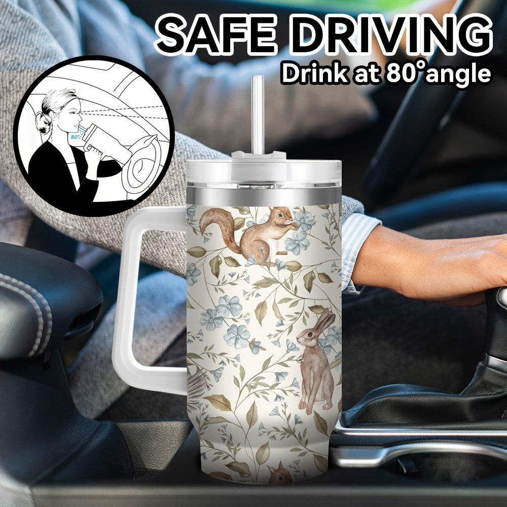 7d28701c-0317-454b-84e6-4cd3fefb70b1.jpg 1Pc40Oz Large Capacity Tumbler, Fresh And Stylish. Animal Print Water Cup, Portable - Hand Washable, Easy to Clean. Stainless Steel Cooler Cup with Straw And Straw Brush. Birthday Gift, Gift Cup - Image 1