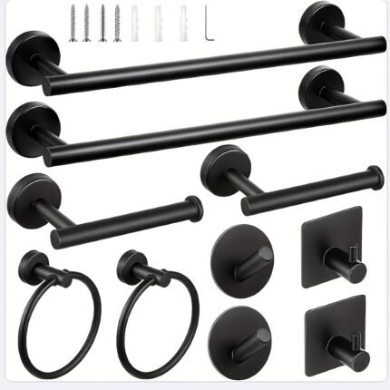 5/10pcs Matte Bathroom Hardware Set SUS304 Bathroom Hanger Set 16 Inch Hand Towel Bar Towel Holder Toilet Paper Holder Angled Hook 2 Robe Towel Hooks Wall Mounted Accessory2025