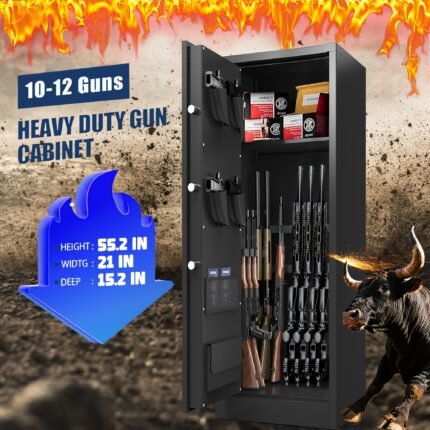 Heavy-Duty Large Gun Safe for Rifles and Pistols - with Digital Keypad Lock, Alarm System, Secure Storage Cabinet - Battery-Powered (AA Not Included) - for Home, Office, Gun Store, or Shooting Range, Firearm Protection, Sleek Security Design, Durable Construction, Firearm Enthusiasts