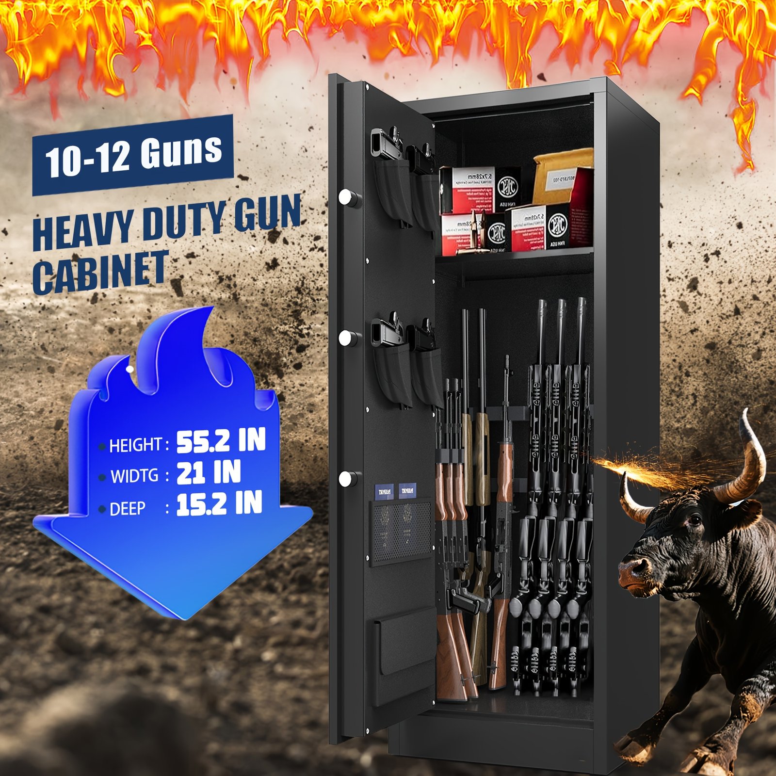 7db62be2-a865-4de6-801d-2ab3797e2de0.jpg Heavy-Duty Large Gun Safe for Rifles and Pistols - with Digital Keypad Lock, Alarm System, Secure Storage Cabinet - Battery-Powered (AA Not Included) - for Home, Office, Gun Store, or Shooting Range, Firearm Protection, Sleek Security Design, Durable Construction, Firearm Enthusiasts - Image 1