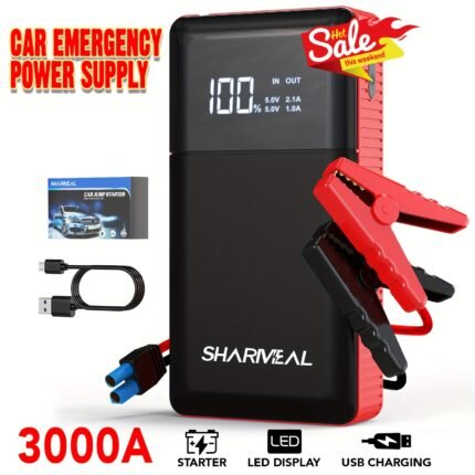 Car Jump Starter Emergency Power Bank 2500A/3000A Peak Portable SHARMEAL Car Jump Starter, 12V Car Battery Charger, Jump Starter Accessories, Car Accessories Tools, LED Lights, Battery Charger, Trolley Battery Charger