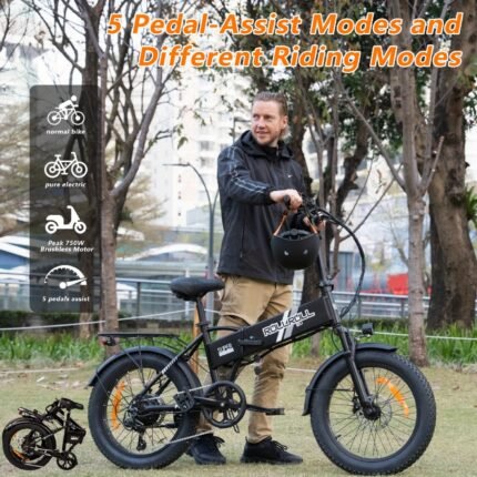 740W Folding Electric Bicycle, 48V 15AH Large Detachable Battery Electric Bicycle, 25+MPH, Maximum Range Of 50 Miles, 20-inch Fat Tire Adult Electric Bicycle, Adult Electric Bicycle For Commuting To Beach Snow